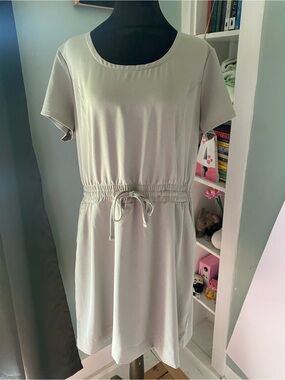 Casual Drawstring Waist Short Sleeve Dress - Light Gray